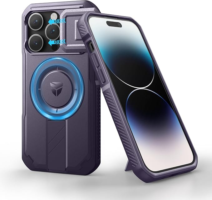 Dexnor for iPhone 14 Pro Case with Slide Camera Cover & Adjustable Kickstand, Compatible with MagSafe, Rugged Shockproof Bumper Cases Heavy-Duty Magnetic Protective Cover,6.1 inch,Phantom Purple by Dexnor