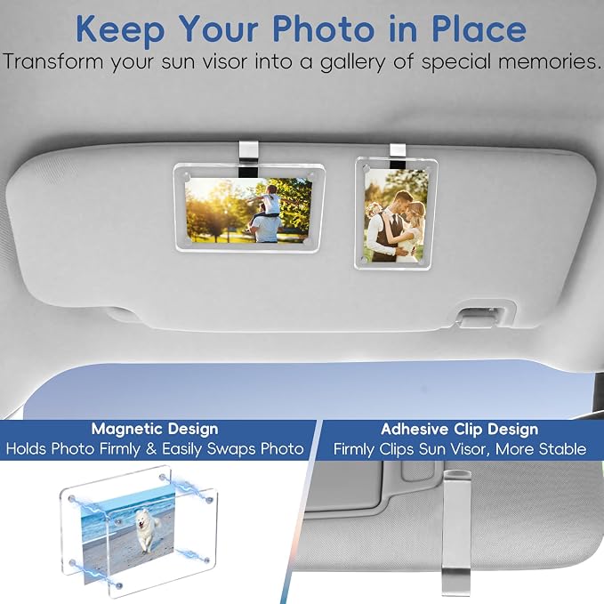 PIFOOG 2 Pack Car Visor Picture Holder for Mom Mother's Day Clip Photo Frame Magnetic Acrylic Personalized Valentines Day Gifts Automotive Decorations Cute Wallet Size Photos 2.4 × 3.5 inch - Image 3