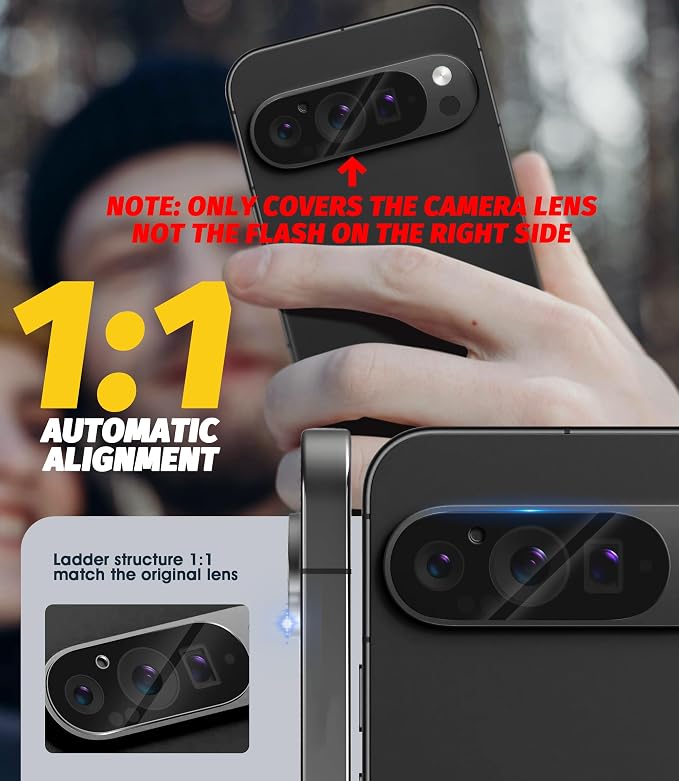 Orzero (3 Pack) Camera Lens Protector Compatible for Google Pixel 9 Pro 6.3 inch (Not for XL Model) Protector de Cámera Case Friendly Tempered Glass 9H High Definition Microphone Cutout Anti-Scratch - Image 3