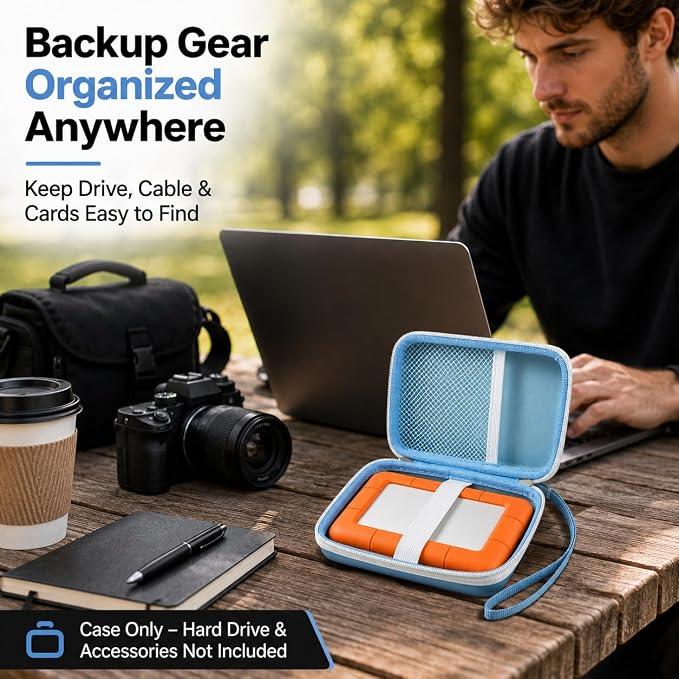 ALKOO Case for LaCie Rugged Mini 1TB/2TB/4TB/5TB External Hard Drive | Portable HDD Holder, Cable Pocket, SD Card Storage, for Photographers, Creators, Students, Office, Travel, Case Only, Bule - Image 9