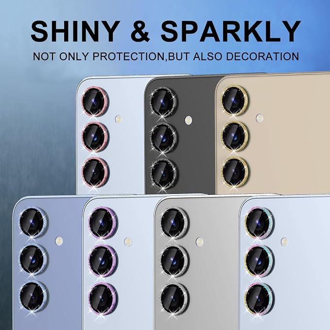 for Samsung Galaxy S25 Plus Camera Lens Protector, Individual Metal Ring Tempered Glass Lens Cover, [Strong Adsorption] Scratch Resistant Ultra-Thin HD Clear Lens Cover, 1 Set-Silvery Sparkly - Image 7