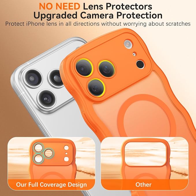 BENTOBEN Magnetic for iPhone 17 Pro Case, Cute Wavy Full Camera Protection [Compatible with MagSafe] Matte Anti-Slip Bumper Women Girls Boys Protective Cover for 17 Pro 6.3", Orange - Image 8