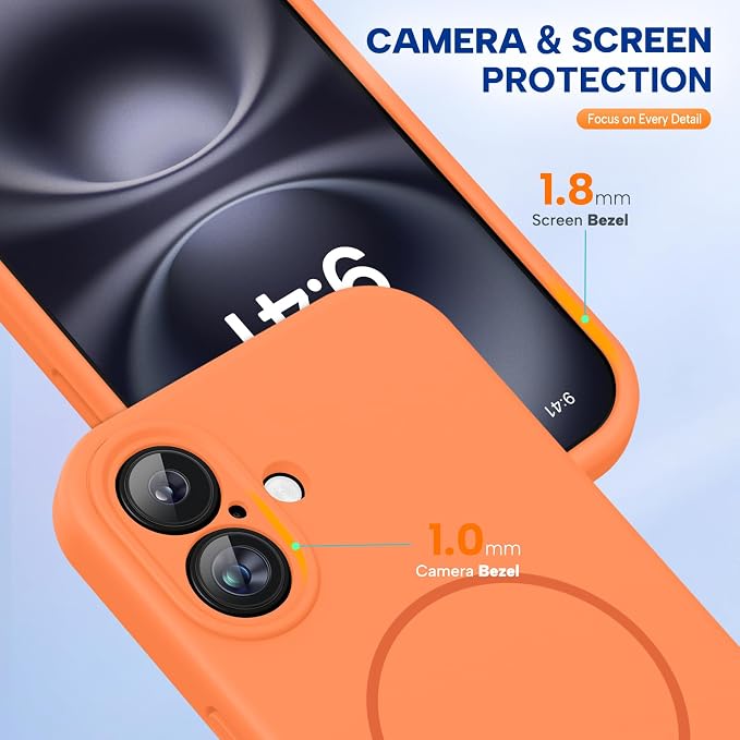 Miracase Silicone & Magnetic for iPhone 16 Case, Sunset Orange | Compatible with MagSafe, Anti-Scratch Microfiber Lining, Liquid Silicone Case Shockproof Drop Protection Phone Case for 16 - Image 8