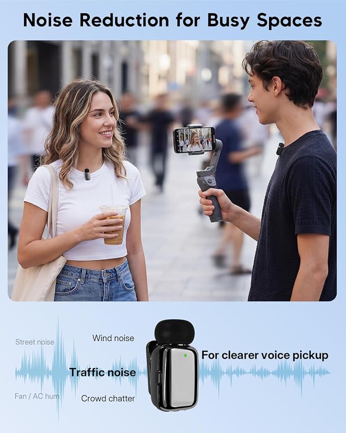 ZealSound Mini Wireless Lavalier Microphone for iPhone iPad Android, Dual Channel Wireless Microphones with Noise Cancellation, Mute & Volume Control, 33H Battery Case, USB-C & Lightning Plug & Play - Image 5
