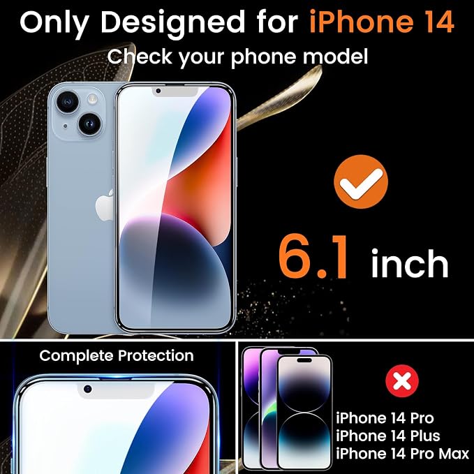 Lesakit 3+3 Pack Privacy Screen Protector for iPhone 14 6.1-Inch with 3 Pack Camera Lens Protector, Anti Spy Tempered Glass Film 9H Hardness Bubble Free Case Friendly - Image 2