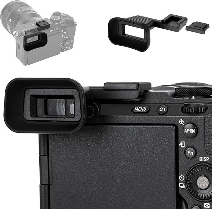 Upgraded A7C II A7CR Eyecup Eye Cup with Hot Shoe Cover, Soft Silicon Extended Viewfinder Eyepiece for Sony Alpha 7CII 7C R 7C II (Not Fits A7C) with Built-in Cold Shoe Mount for LED lights Microphone by Kiorafoto
