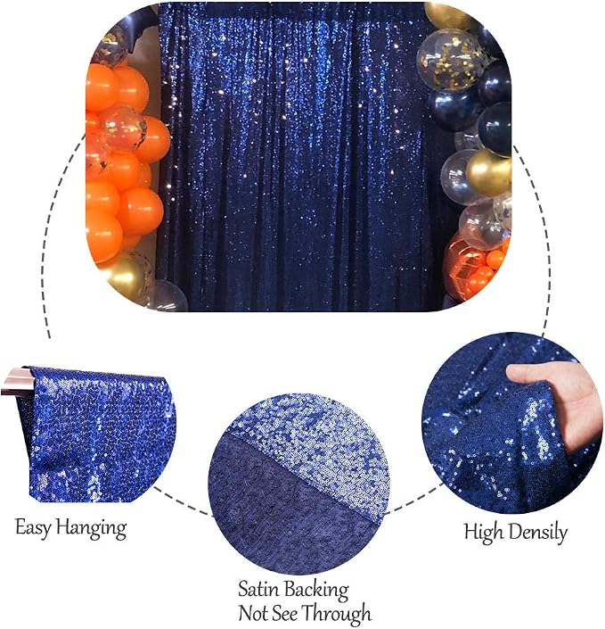 SquarePie 5x7ft Navy Blue Sequin Backdrop, High Density Non-Transparent Glitter Curtain for Photography, Birthday, Wedding Party Decorations, Thick Solid Background with 4" Rod Pocket, 1 Panel - Image 7