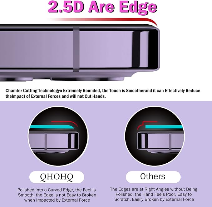 QHOHQ 3 Pack Screen Protector for iPhone 14 Pro Max 6.7 Inch with 3 Pack Tempered Glass Camera Lens Protector, Ultra HD, 9H Hardness, Scratch Resistant, Case Friendly - Image 3