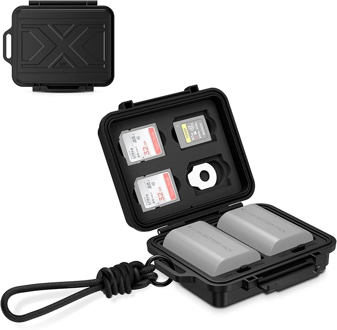 JJC Portable Camera Battery Memory Card Storage Case for 4 SD Card,3 CFexpress Type-A Cards,2 Camera Batteries, Compact Cameras Battery Holder Box for Sony NP-FZ100 by JJC