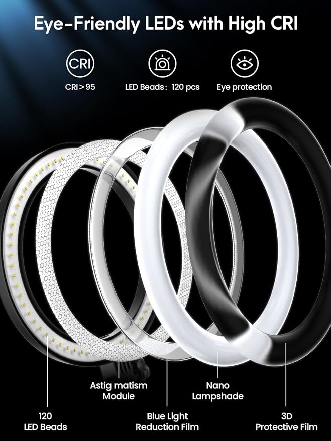 Selfie Ring Light with Stand and Phone Holder,Overhead Phone Mount with 10.5" Ring Lights,Desk Circle Lingt with Tripod Adjustable Shooting Arm for Video Recording,YouTube,TikTok,Live Streaming - Image 7