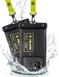 Pelican 2 Pack Marine Waterproof Phone Pouch (Regular) -Black/Hi-Vis Yellow | Touchscreen IP68 Floating Waterproof Phone Case w/Detachable Lanyard - Fits All Phones - Beach Cruise Ship Travel Essentials by Pelican