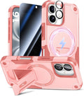 Goton 3 in 1 for iPhone 16 Case with Privacy Screen Protector Pink | Glass Camera Lens Protector,Compatible for MagSafe,Invisible Kickstand, Shockproof Phone Cover for iPhone16 by Goton