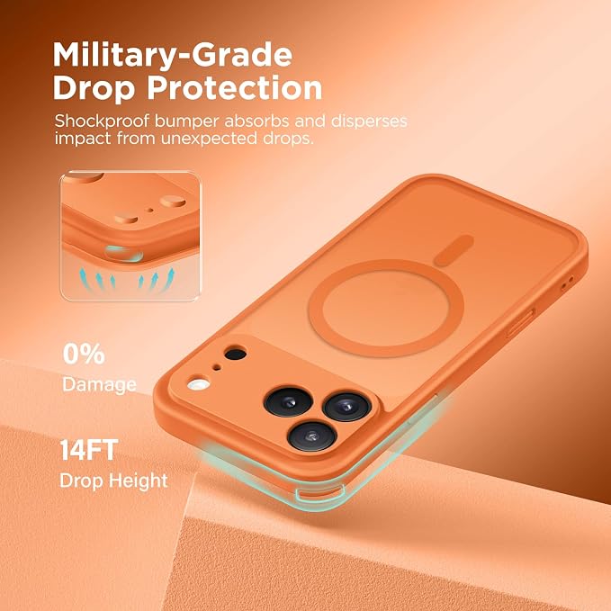 CAPRARO for iPhone 17 Pro Max Case, Compatible with MagSafe | Upgraded [Full Camera Protection] Protective Translucent Matte Women Girl Magnetic Phone Case Cover, Cosmic Orange - Image 6