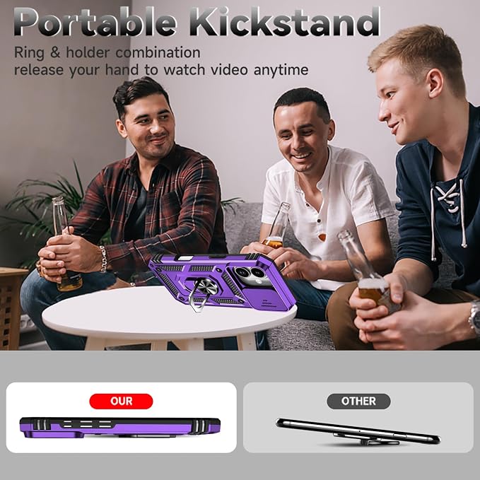 HNHYGETE for iPhone 16 Case with Screen Protector: [Military Grade 20ft. Drop Tested] Slide Camera Cover Ring Shockproof Protective Phone Case for - iPhone 16 (Purple) - Image 6