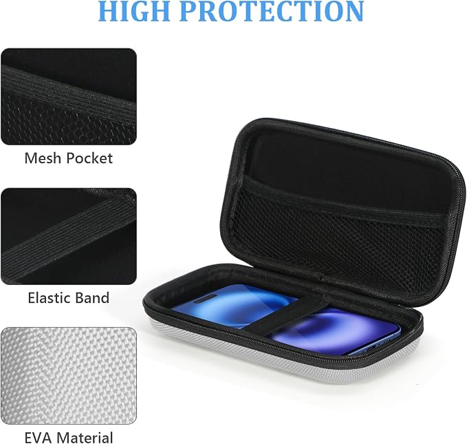Small Tech Zipper Bag Organizer, Silver Shockproof EVA Carrying Case | Mesh Pocket, Universal Electronic Pouch for Cell Phone, Charger, Cord, Cable, Hard Travel Case, Portable - Image 4