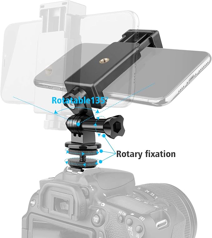 Anwenk Phone Holder Hot Shoe Mount Adapter with Cold Shoe Mount for Microphone/ Flash Light Compatible with Gopro Hero DJI Osmo Action Camera Smartphone, Attach on DSLR Camera / Ring Light/ Tripod - Image 4