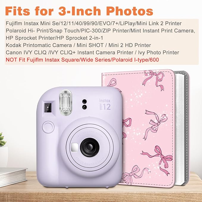 Fintie Mini Photos Album Book for 2x3 Inch Films - 104 Pockets Small Albums | For Fujifilm Instax Mini 13/12/11/99/40/Evo/Se/7+/Liplay Instant Camera, Photos Keepsakes, Kids Memory Book, Pink Bows - Image 2