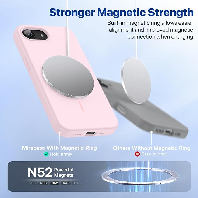 miracase Magnetic for iPhone 17e Case & iPhone 16e Case, [Soft Anti-Scratch Microfiber Lining], Compatible with MagSafe, Silicone Shockproof Protection Phone Case for iPhone 17e/16e, Sand Pink - Image 5