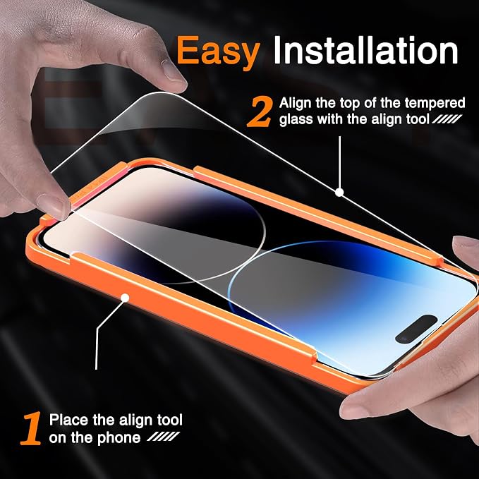 Wiaocit Tempered Glass Screen Protector for iPhone 14 Pro | 3+3 Pack, 9H Hardness, Camera Lens Protector, Installation Frame, Bubble Free, Case Friendly - Image 2
