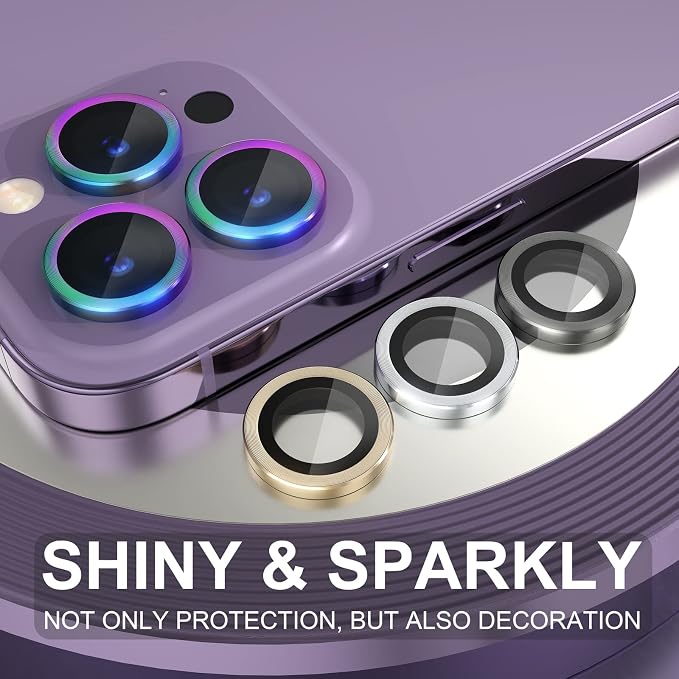 Choiche for iPhone 14 Pro/iPhone 14 Pro Max Camera Lens Protector | Ultra HD, 9H Tempered Glass Camera Cover Screen Protector Metal Ring Decoration Accessories (Colorful) - Image 7