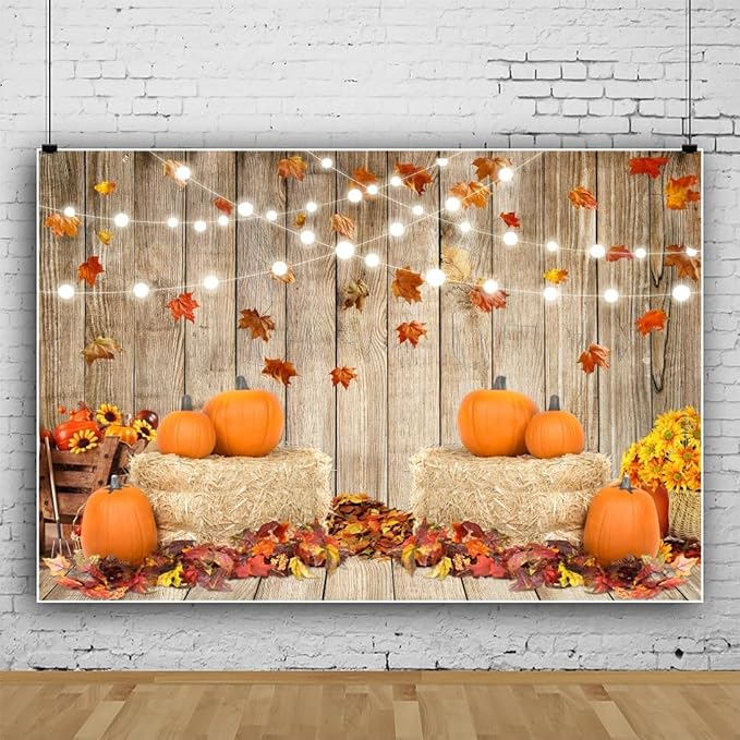 8x6ft Fall Thanksgiving Halloween Photo Backdrop Fall Backdrops for Photography Autumn Pumpkin Harvest Barn Background Friendsgiving Party Supplies Farm Harvest Banner Decor Photo Props - Image 2