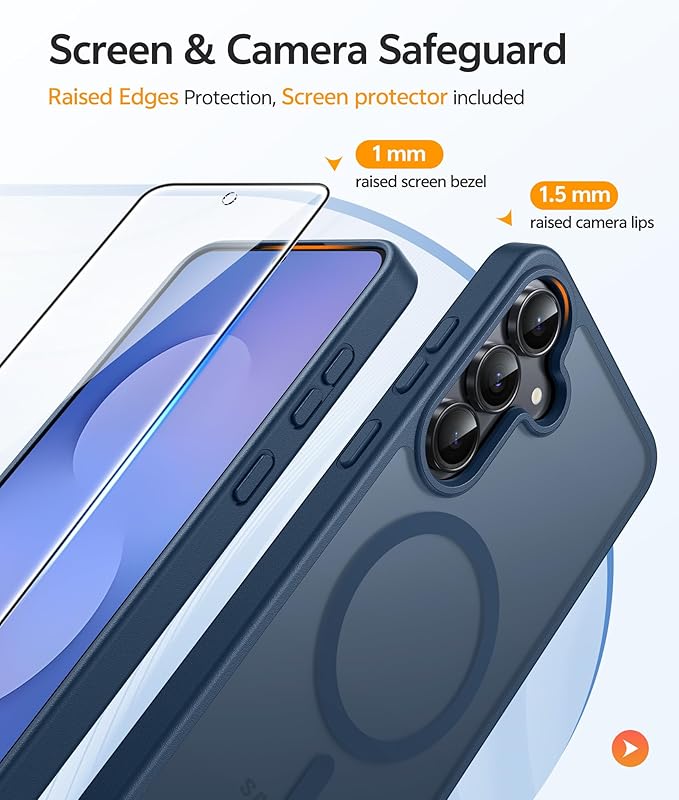 FNTCASE for Samsung Galaxy S25 FE Case, Fit for Magsafe, Screen Protector | Translucent Matte Magnetic Back, 14FT Military Grade Drop Protection, Slim Shockproof Protective Phone Cover, Blue - Image 4