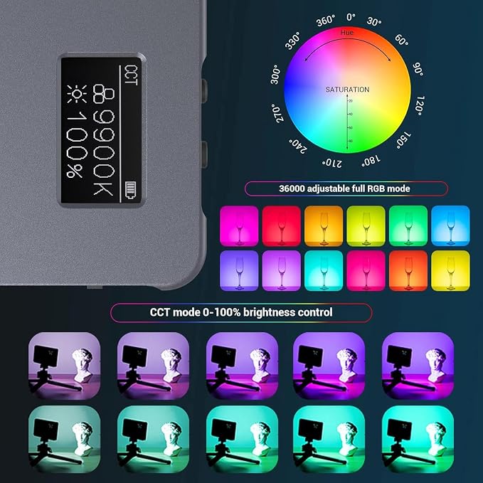 P96L RGB Video Light by SmallRig, Portable Metal LED Camera Light, 2500-8000K, 21 Effects, CRI 96+, OLED Display, Photo and Video Lighting, Long Battery Life, Fits Phone and Camera | CRI 96+, 21 Effects, 1500mAh, OLED Display, Compact Photo and Video L... - Image 2