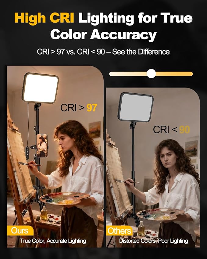 UBeesize 2-Pack LED Video Light Kit with Tripod Stand & Phone Holder | Ultra-Bright 3000-Lumen Dimmable Studio Lights for Live Streaming, Video Recording, Makeup, Gaming, YouTube and Photography - Image 3