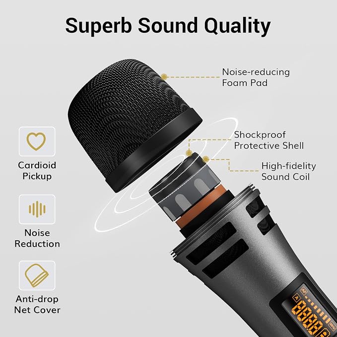 TONOR Wireless Microphone System, Handheld Mic Set with Headset/Lapel Mics | Lavalier Mic with Bodypack Transmitter, Receiver, 60 m/200ft Range Compatible with PA Speaker, for Karaoke, Singing, Church - Image 7
