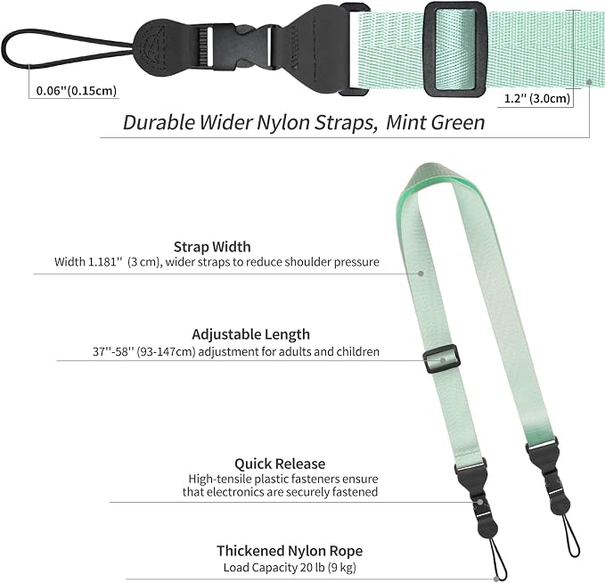 FIEIL Nylon iPad Strap, Adjustable Camera Neck Strap, Comfortable Shoulder Strap for iPad, Cellphone Tablet, Camera, Laptop, Binocular, Luggage Bag(Mint Green Universal Neck Lanyard) - Image 6