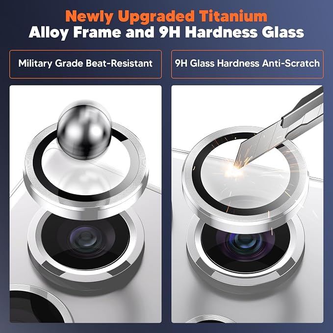 Hoerrye for Samsung Galaxy S24 Ultra Camera Lens Protector - Silver | Top 9H+ Tempered Glass, 12FT Military Grade, Case Friendly, Invisible Fit, Camera Screen Protector Cover Accessories - Image 5