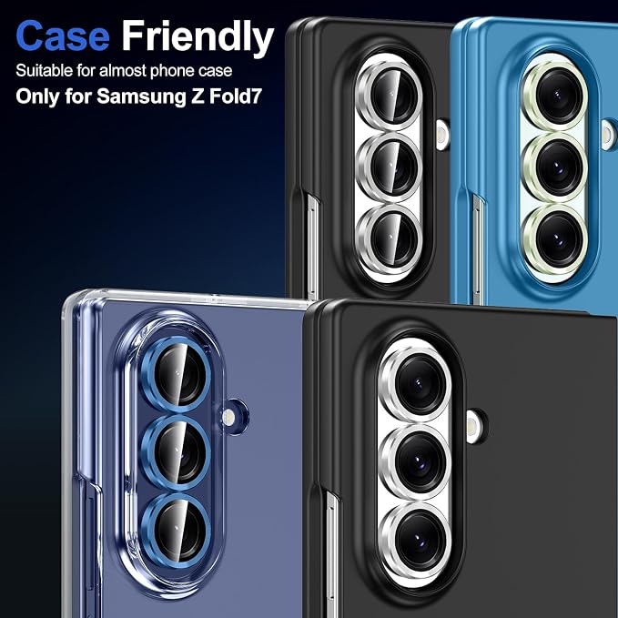 for Samsung Galaxy Z Fold 7 Camera Lens Protector, Individual Metal Ring Tempered Glass Lens Cover, [Strong Adsorption] Scratch Resistant Ultra-Thin HD Clear Lens Cover, 1 Set-Blue Shadow - Image 7