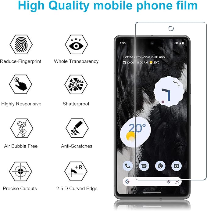 Didisky 4 Pack Screen Protector for Google Pixel 7, 9H Hardness,Touch Sensitive,Easy Install - Image 2