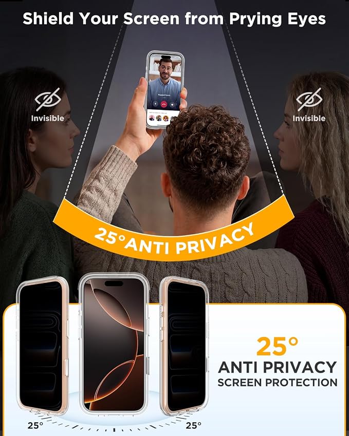 miracase Privacy for iPhone 16 Pro Max Case, 25° Anti-Spy, Clear | Built-in Privacy Screen Protector, Compatible with MagSafe, Full Camera Protection, 360° Full Body Shockproof Phone Case 6.9" - Image 6