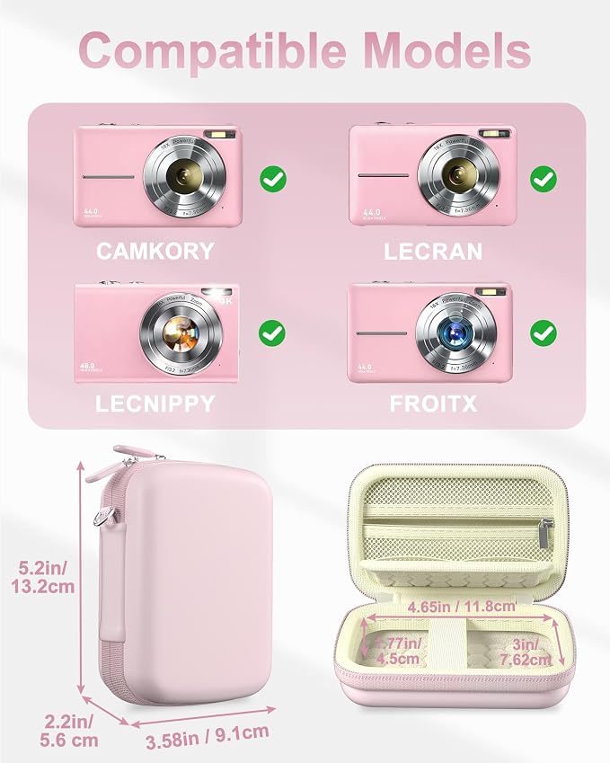 ProCase Digital Camera Case for KODAK Pixpro, Compact Travel Bag -Lightpink | Vlogging Camera for CAMKORY/Lecran/Lecnippy/Froitx/aycy/FJFJOPK/KODAK PIXPRO FZ55/FZ45 4K, Mesh Pocket for Batteries, SD Card - Image 2
