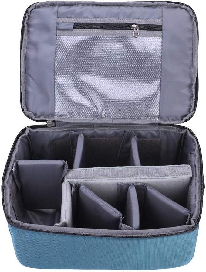VINGVO Partition Lens Bag, Shockproof Waterproof Polyester Protective Insert Camera Pouch Camera Organizer Camera Lens Bag for Lens Tissue Card Reader(Blue) - Image 8