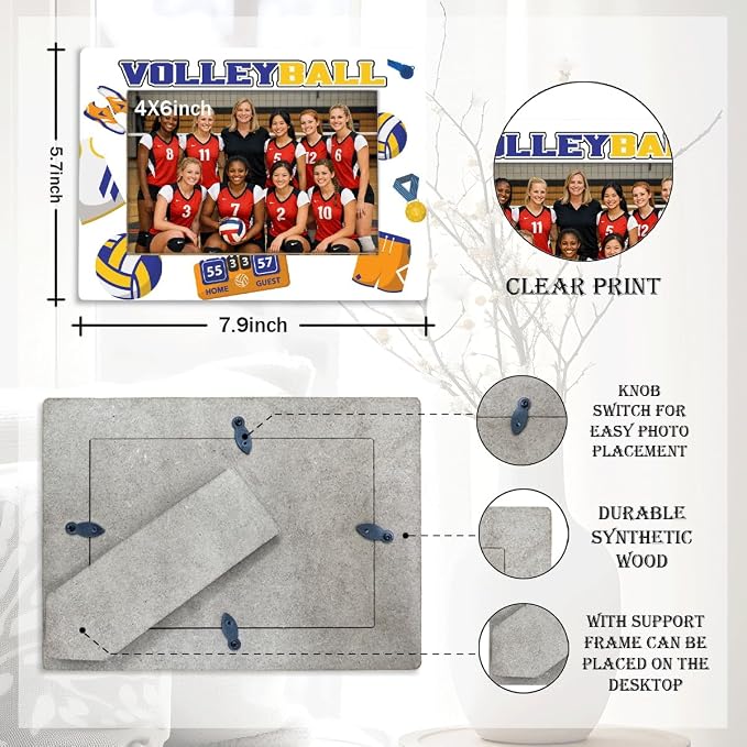 Volleyball Picture Frame, Sports Themed Photo Frame for 4x6 Inches Photos, Tabletop Display Frames for Players and Coaches, Gift to Volleyball Enthusiasts, Home Office Decor - Image 2
