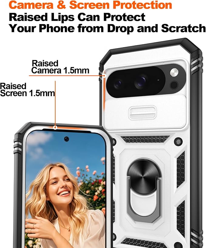 Gritup for Pixel 10 Case: Pixel 10 Pro Case with 2*Screen Protector, Magnetic Stand & Slide Camera Cover, Shock Proof Military-Grade para Google Pixel 10/10 Pro Cover, White+Black - Image 5