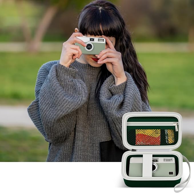 Film Camera Case for Kodak EKTAR H35 H35N Half Frame Film Camera | Camera and 35mm Film Rolls Storage, Mesh Pocket for Small Accessories, Travel and Home Organization; Dark Green, Case Only - Image 6