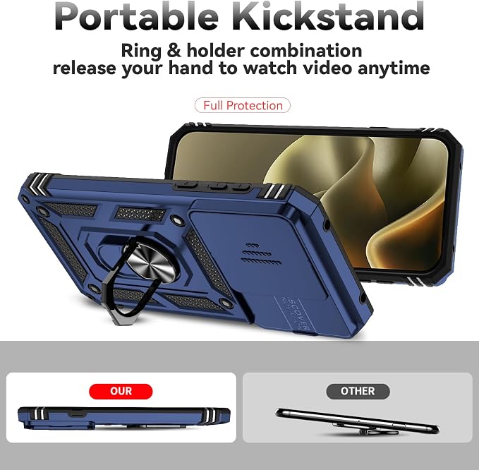 SunStory Compatible with Motorola Moto Edge 2026 Case with HD Screen Protector & Slide Camera Cover & Rotated Ring Kickstand, [Military-Grade] Phone Case for Moto Edge 2026,Blue - Image 2