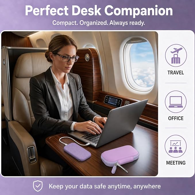 PAIYULE Hard Case for SanDisk Extreme Portable SSD & PRO,SD Card Pocket | Fits 250GB, 500GB, 1TB, 2TB and 4TB SSDs, with SD Card Pocket,Elastic Strap,Mesh Pocket and Carabiner, Case Only Purple - Image 9