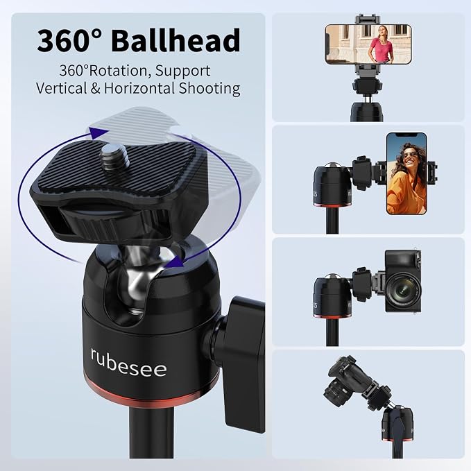 Mini Tripod for Camera, 24.61"/62.5cm Tripod Selfie Stick with 5 Levels Adjustment 360° Ball Head 1/4" Screw Desktop for DJI Osmo Pocket3 Vlog Handle Grip Insta360 Action 5 Pro/4/3 Camera - Image 3