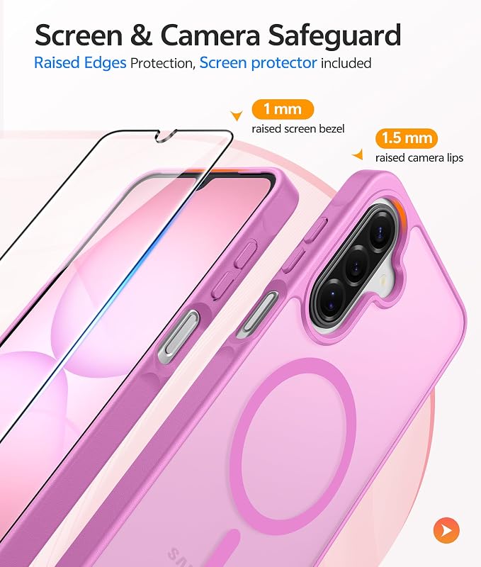 FNTCASE for Galaxy A17/A16 5G Phone Case, Fit for Magsafe, Screen Protector | Translucent Matte, 14FT Military Grade Drop Protection, Slim Shockproof Protective, for Samsung A 17 A 16 Cover, Pink - Image 4