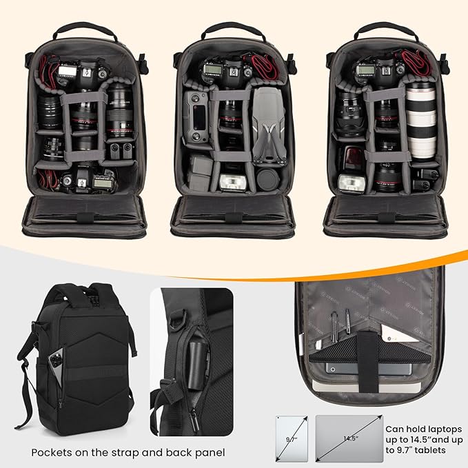 TARION Hard Shell Camera Backpack Bag for Photographers Compact 13L TRH | 3-Side Hard Case, 14.5" Laptop Compartment, External Load, Waterproof Raincover, for DSLR SLR Mirrorless Camera Drone - Image 4