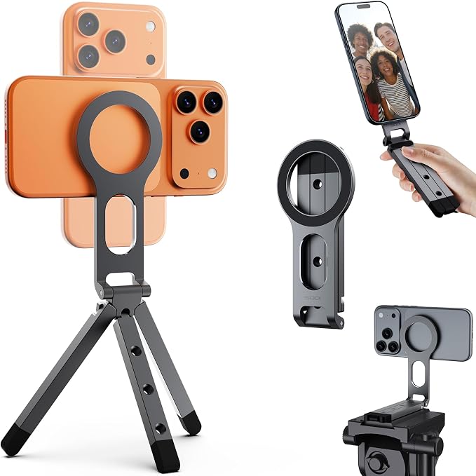 Magnetic Phone Tripod Stand for iPhone - Strong Magnet Foldable Cell Phone Stand for Vlog, Gym, Travel Essentials, Mini Tripod Phone Stand Compatible with iPhone 17 16 15 14 13 12 Series by SODI