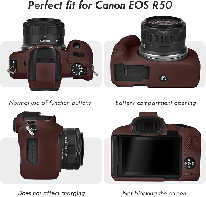 Rieibi EOSR50 EOS R50 Case, Soft Silicone Protective Case for Canon EOS R50 EOSR50 Vlogging Camera, Lightweight EOS R50 Camera Case Grip Cover Body Skin - Coffee - Image 3