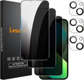 Lesakit 3+3 Pack Privacy Screen Protector for iPhone 13 6.1-Inch with 3 Pack Camera Lens Protector, Anti Spy Tempered Glass Film 9H Hardness Bubble Free Case Friendly by Lesakit