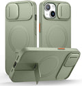 SURITCH for iPhone 13/14 Case with Magnetic Camera Slide Cover and Adjustable Kickstand, Compatible with MagSafe, Shockproof Bumper Case Slim Protective Cover for iPhone 13/14 6.1 Inch, Green by SURITCH