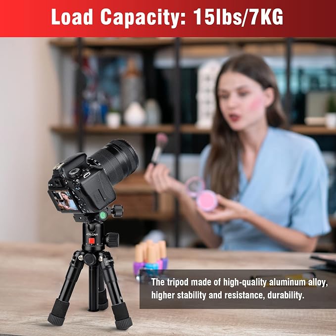 JOILCAN Aluminum Mini Tripod, 21" Desktop Tripod with 360° Ball Head | Portable Travel Tripods for DSLR Camera Phone, Load up to 13lb, Phone Holder and Remote Included - Image 2