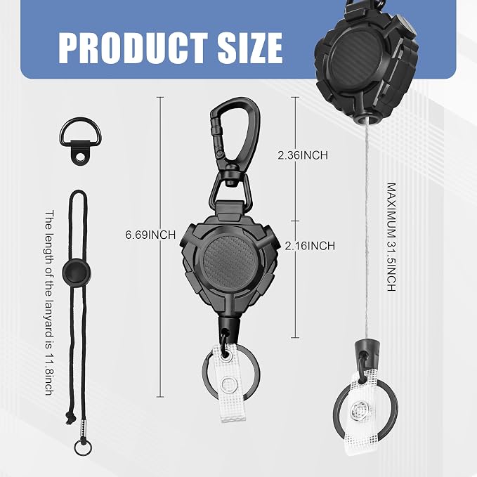 Ezcora CB Mic Holder Retractable Microphone Keeper Heavy Duty CB Radio Retractable Hanger Tether, 32" Stainless Steel Cord, 12" Nylon Attachment Lanyard, D-Ring Mount Included - Image 6